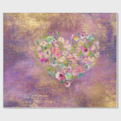 Blumenherz Gold Antike Handschrift Geschenkpapier (Flach)