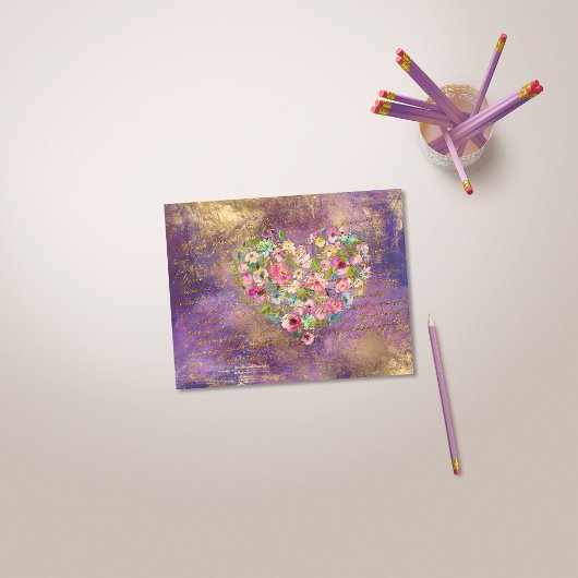 Blumenherz Gold Antike Handschrift Postkarte
