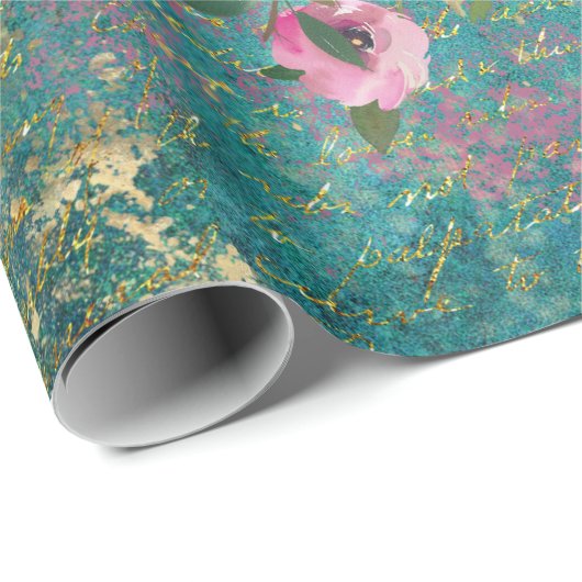 Blumenherz Gold Romantische Handschrift Geschenkpapier (Rolleneckpunkt)