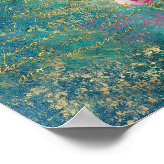 Blumenherz Gold Romantische Handschrift Poster (Ecke)