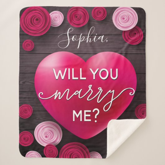 Blumenherz Hochzeitsvorschlag - Heiraten Sie mich? Sherpadecke (Vorderseite)