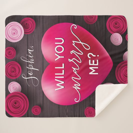 Blumenherz Hochzeitsvorschlag - Heiraten Sie mich? Sherpadecke (Vorderseite (Horizontal))