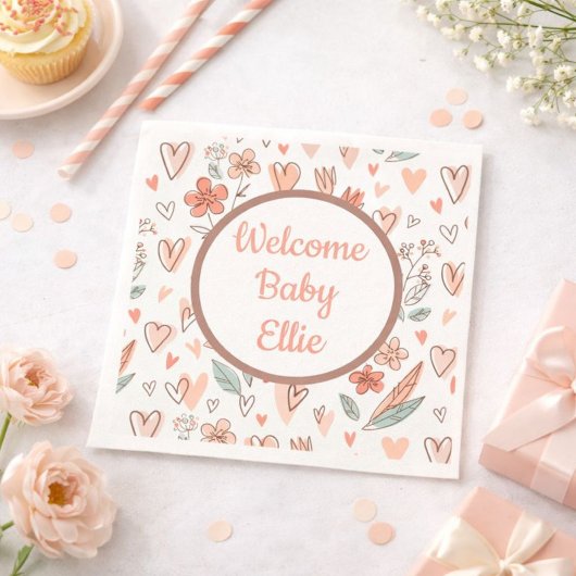 Blumenherz Ihren Namen hinzufügen Serviette