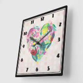 Blumenherz-Illustration in Rosa und Grün Quadratische Wanduhr (Winkel)