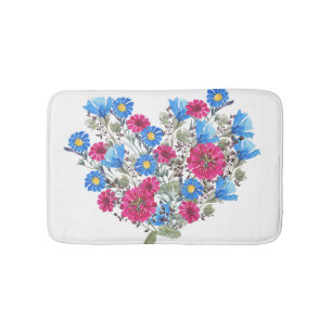 Blumenherz in Aquarellfarben, helle Wildblumen Badematte