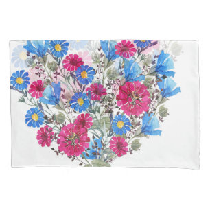 Blumenherz in Aquarellfarben, helle Wildblumen Kissenbezug