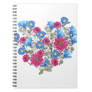 Blumenherz in Aquarellfarben, helle Wildblumen Notizblock