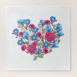Blumenherz in Aquarellfarben, helle Wildblumen Puzzle