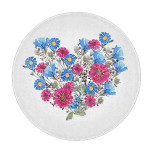 Blumenherz in Aquarellfarben, helle Wildblumen Schneidebrett