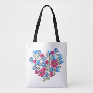 Blumenherz in Aquarellfarben, helle Wildblumen Tasche