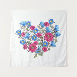 Blumenherz in Aquarellfarben, helle Wildblumen Wandteppich
