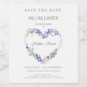 Blumenherz in Lila Schatten Save the Date Weinetikett (Einzelnes Label)