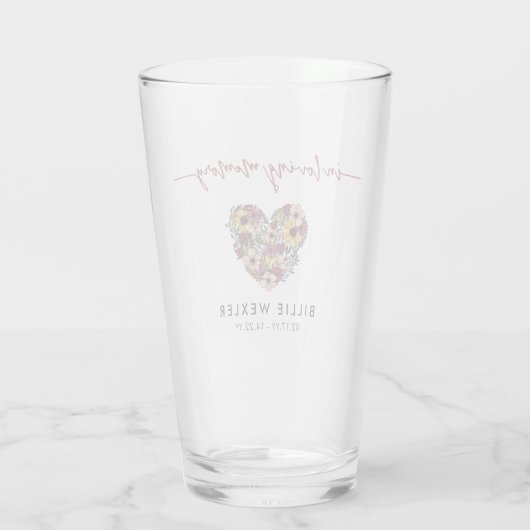 Blumenherz in Love Memory Memorial Keepake Glas (Rückseite)