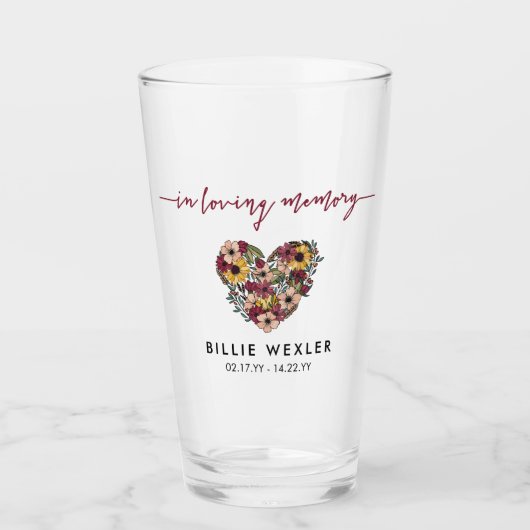 Blumenherz in Love Memory Memorial Keepake Glas (Vorderseite)