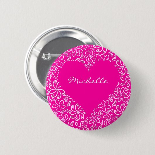 Blumenherz in rosa mit Namen Button (Vorne & Hinten)