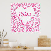 Blumenherz in rosa Weiß mit Namen Poster (Küche)
