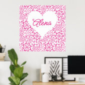 Blumenherz in rosa Weiß mit Namen Poster (Heimbüro)