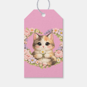Blumenherz Kawaii Kunst Kätzchen  Geschenkanhänger