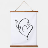 Blumenherz - Minimalistische Linie Art Wandteppich Mit Holzrahmen (Vorderseite)