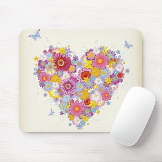 Blumenherz mit Schmetterlingen Mousepad (Mit Mouse)
