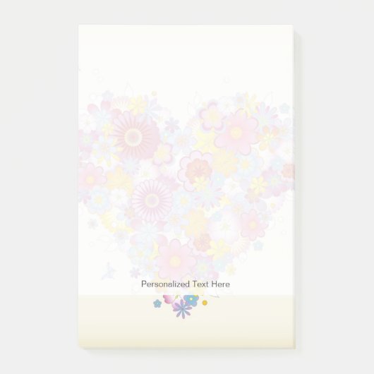 Blumenherz mit Schmetterlingen Post-it Klebezettel (Vorderseite)