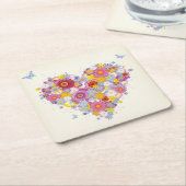 Blumenherz mit Schmetterlingen Rechteckiger Pappuntersetzer (angewinkelt)
