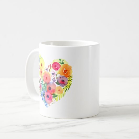 Blumenherz mit Zitat der Mama Kaffeetasse (Vorderseite Links)
