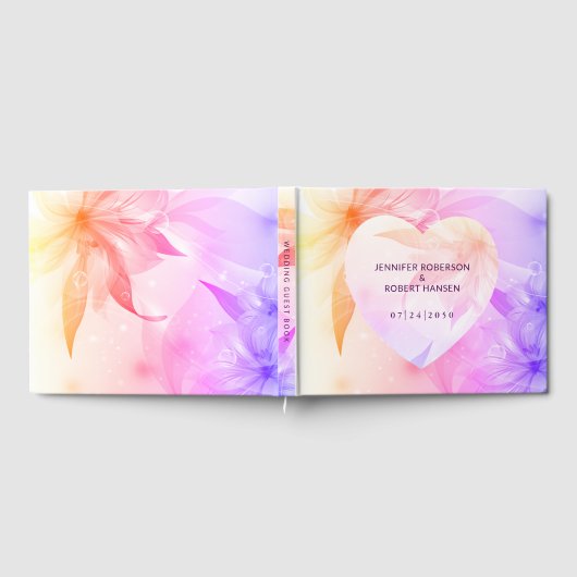 Blumenherz Orange Lila Dewdropding Wedding Gästebuch (Voll)