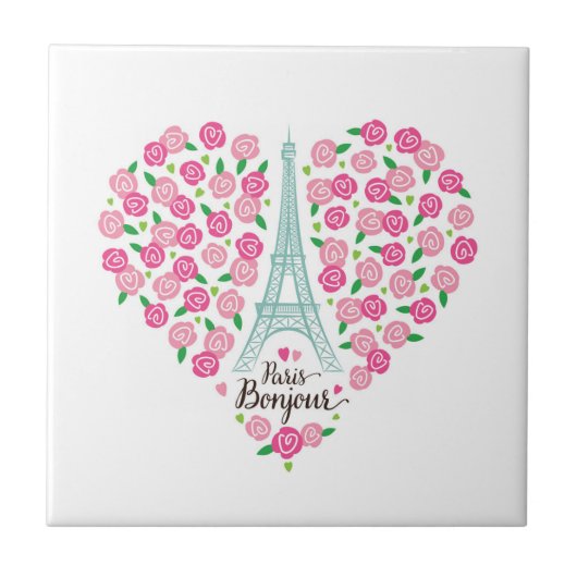Blumenherz Paris Bonjour | Fliese (Vorderseite)