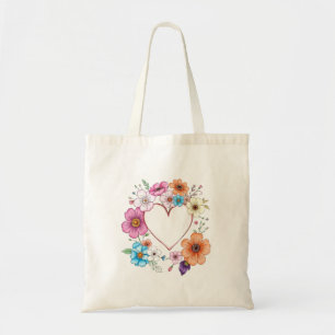 Blumenherz Rahmen Romantische handGezeichnet Blume Tragetasche