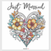 Blumenherz Romantik | Just Married Aufkleber (Blatt)