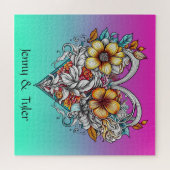 Blumenherz Romantisches Personalisiert Puzzle (Horizontal)