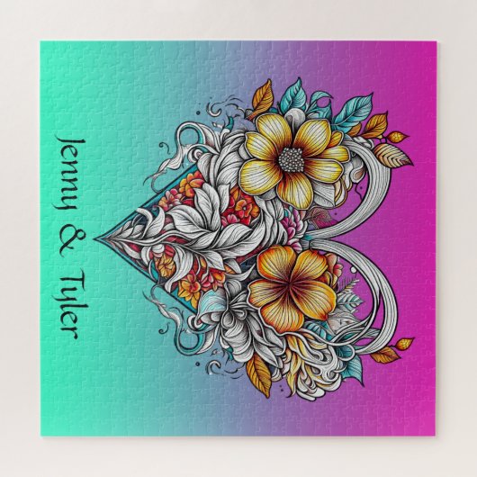 Blumenherz Romantisches Personalisiert Puzzle (Horizontal)