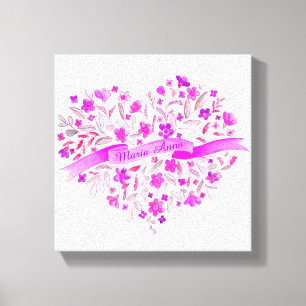 Blumenherz rosa lila Name Wasserfarben Kunst Leinwanddruck