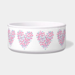 Blumenherz, rosa und blaue Blumen in Herzform Napf