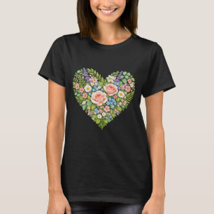 Blumenherz-Strauß rosa Rosen Wildblumen T-Shirt