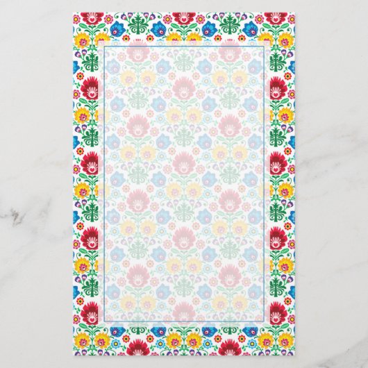 Blumenherz-Volkskunst-Muster Briefpapier (Vorderseite)