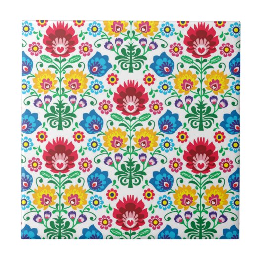 Blumenherz-Volkskunst-Muster Fliese (Vorderseite)