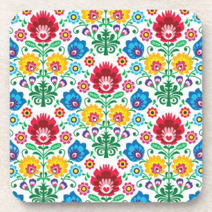 Blumenherz-Volkskunst-Muster Getränkeuntersetzer