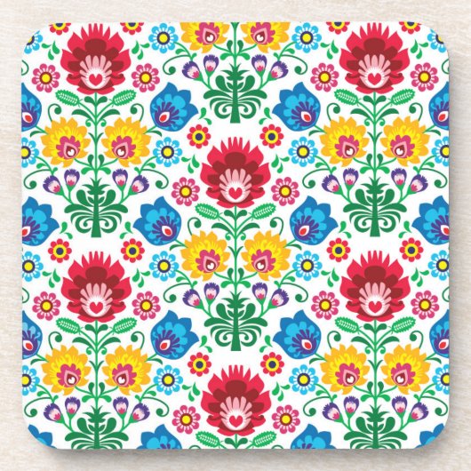 Blumenherz-Volkskunst-Muster Getränkeuntersetzer (Vorderseite)