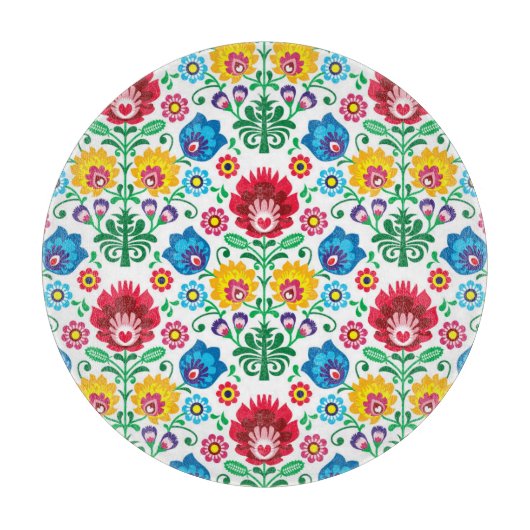 Blumenherz-Volkskunst-Muster Schneidebrett (Vorderseite)