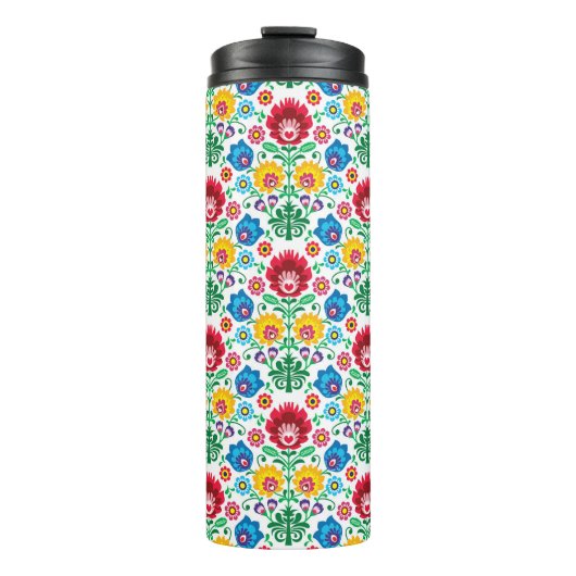 Blumenherz-Volkskunst-Muster Thermosbecher (Vorderseite)