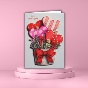 Blumenherzen in einem Valentinstagskarten-Topf Karte
