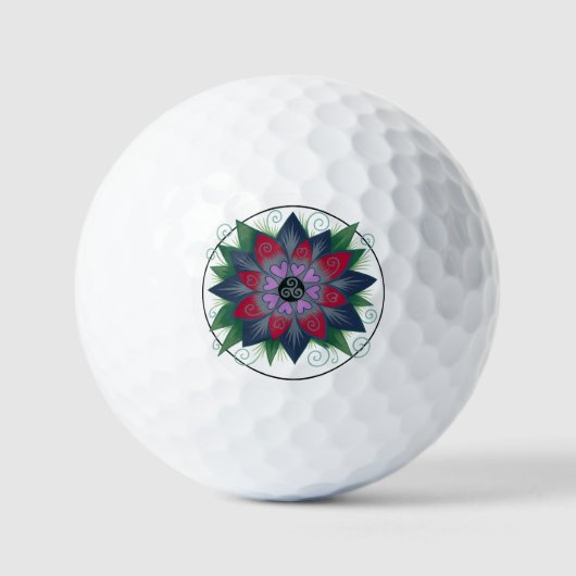 Blumenherzen Mandala Golfball (Vorderseite)