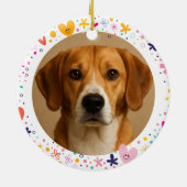 Blumenherzenrahmen mit individuellem Haustierfoto Keramik Ornament (Hinten)