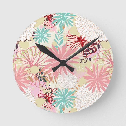Blumenhintergrund 4 runde wanduhr (Vorderseite)