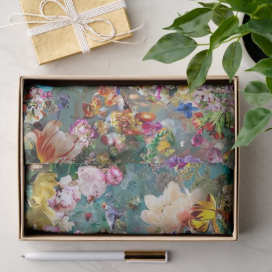 Blumenhintergrund Mehrfarbig Aquamarin Seidenpapier (Geschenk)