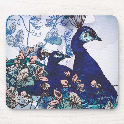 Blumenhintergrund mit Pfauen Mousepad (Vorne)
