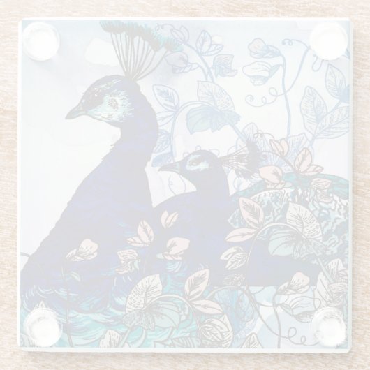 Blumenhintergrund mit Pfaus Glasuntersetzer (Rückseite)