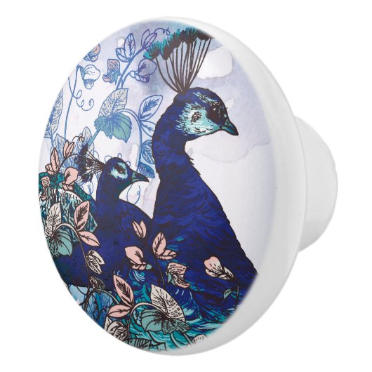 Blumenhintergrund mit Pfaus Keramikknauf (Rechts)